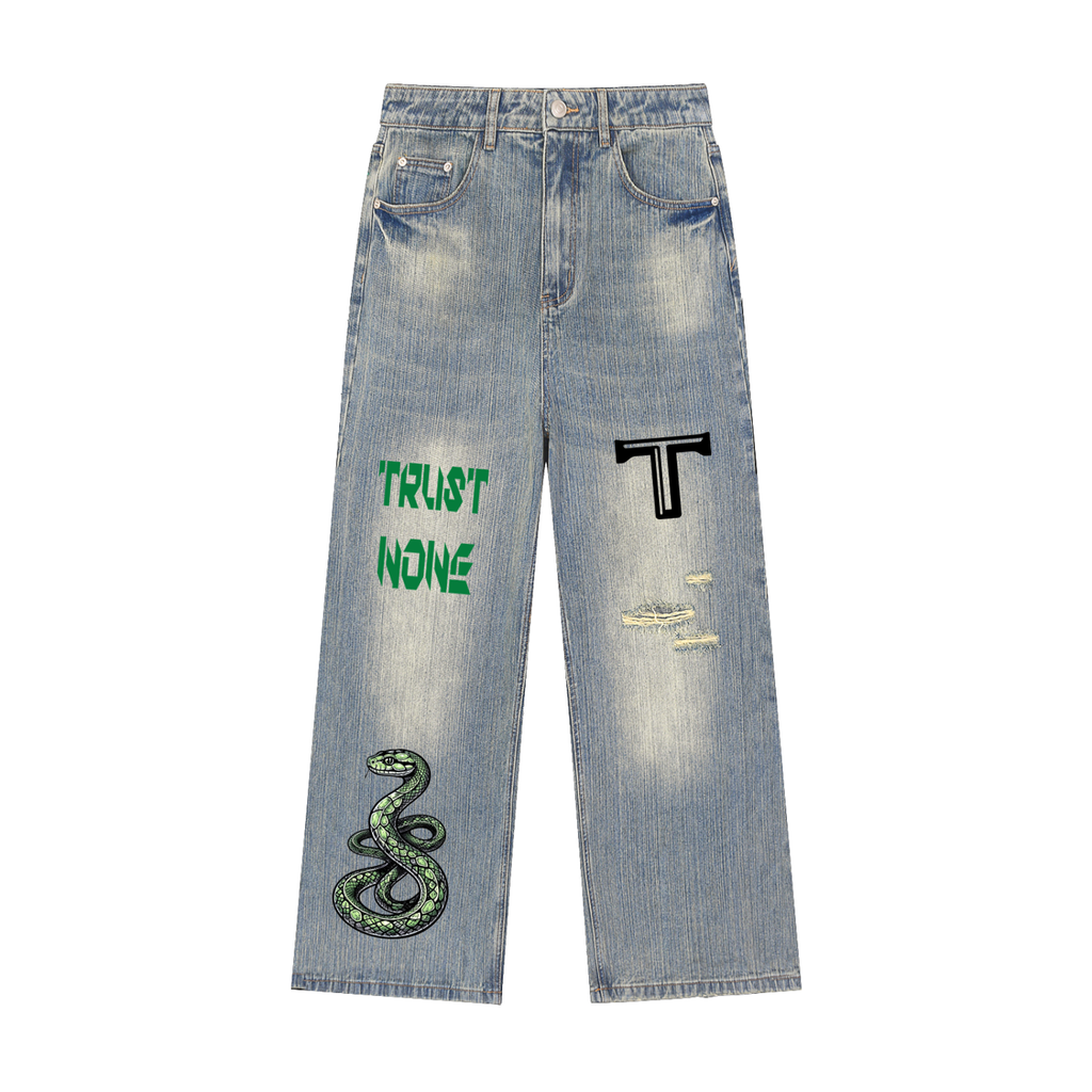 Vintage Wash Distressed Denim Jeans